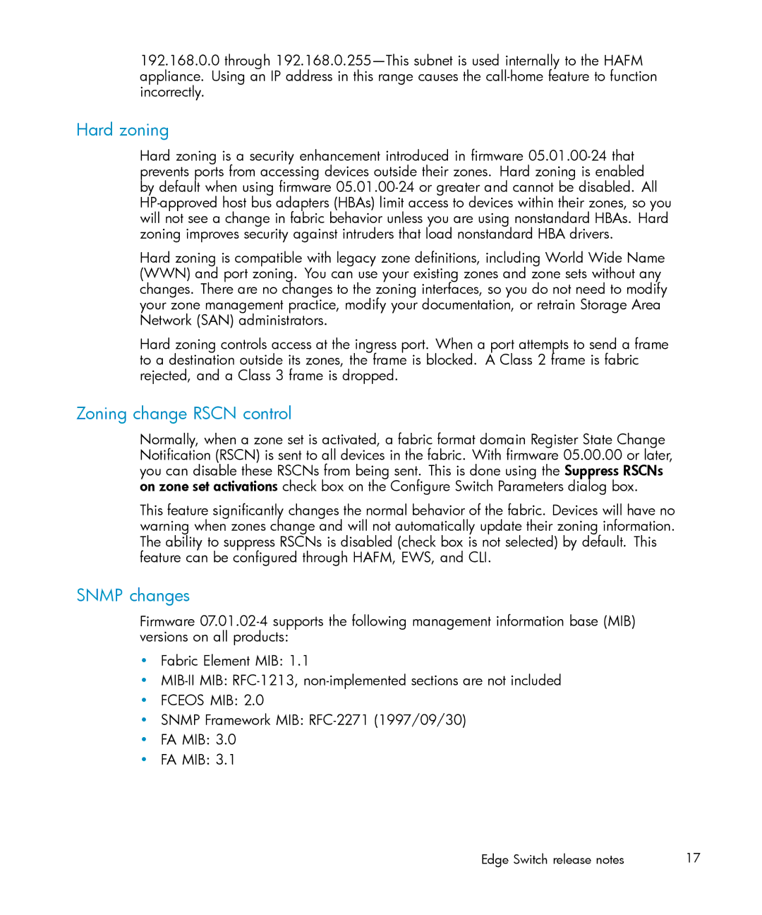 HP AARTDZHTE/958000284008 manual Hard zoning, Zoning change Rscn control, Snmp changes 