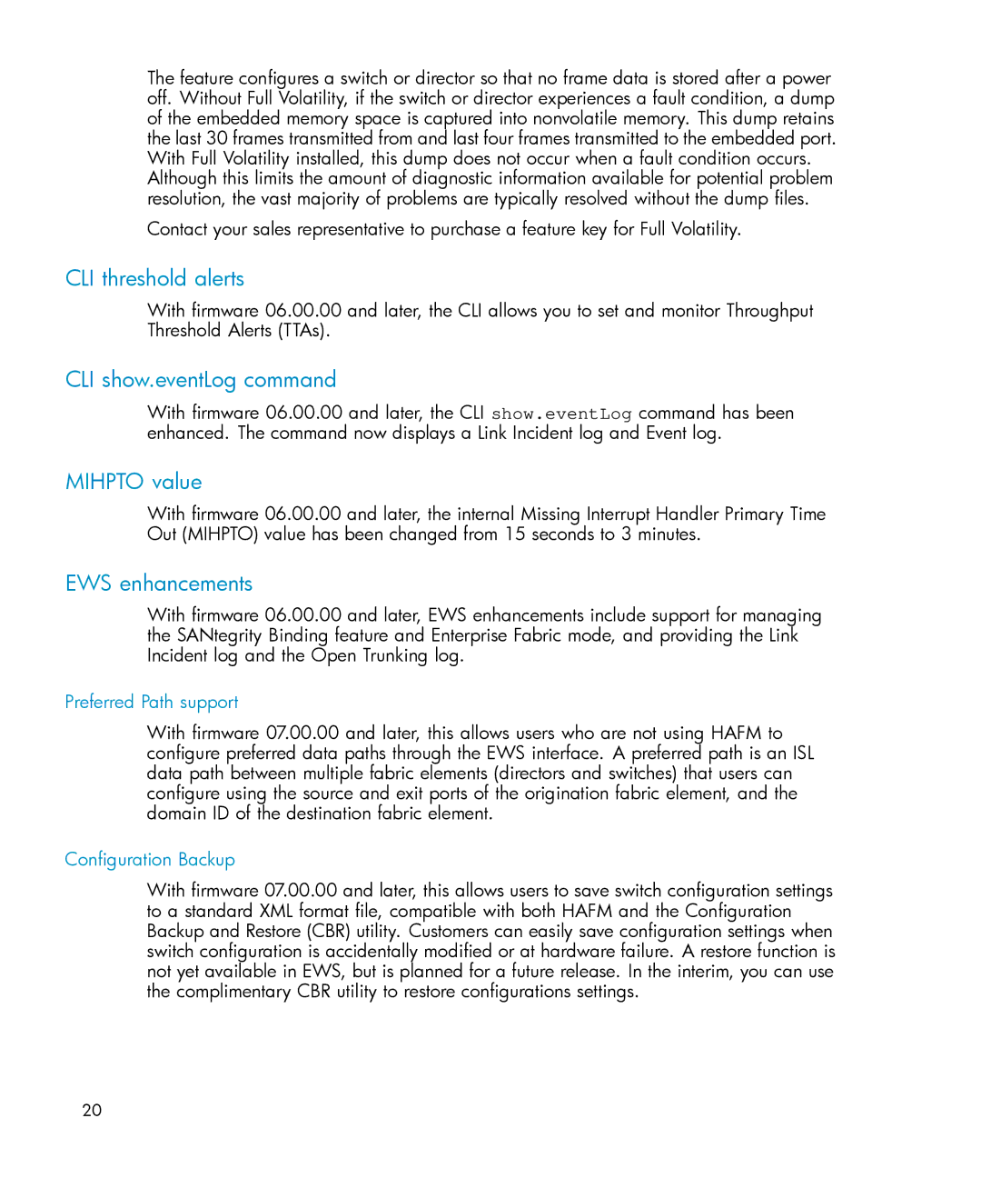 HP AARTDZHTE/958000284008 manual CLI threshold alerts, CLI show.eventLog command, Mihpto value, EWS enhancements 