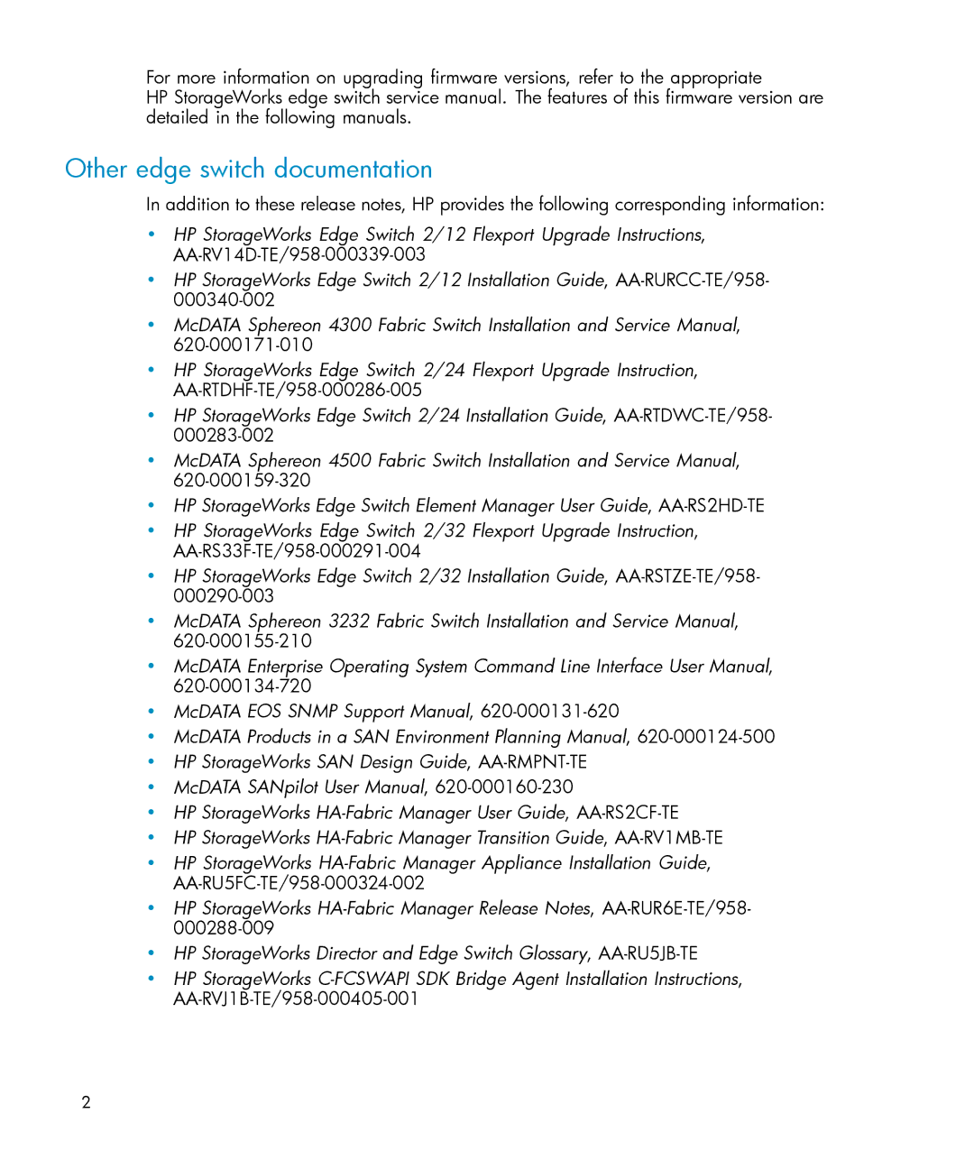 HP AARTDZHTE/958000284008 manual Other edge switch documentation 