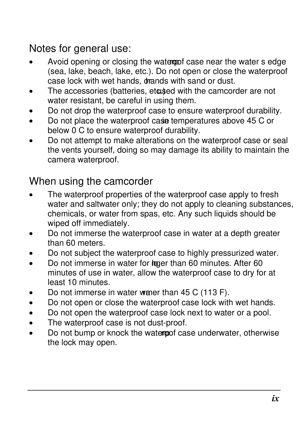 HP ac200w Action Camera manual When using the camcorder 