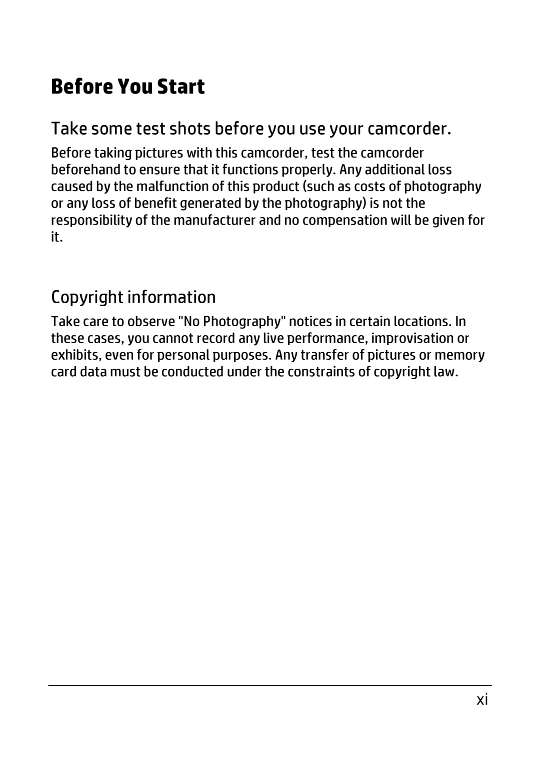 HP ac200w Action Camera manual Before You Start, Take some test shots before you use your camcorder 