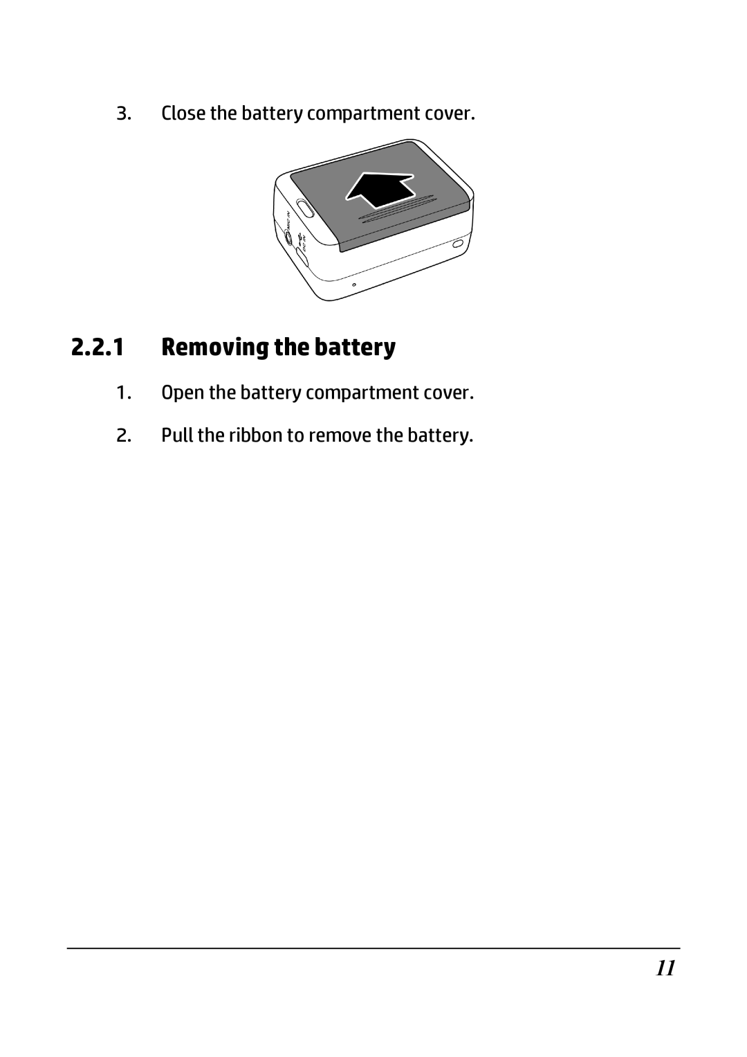 HP ac200w Action Camera manual Removing the battery 