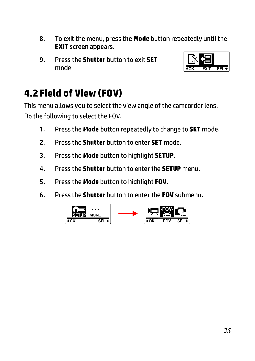 HP ac200w Action Camera manual Field of View FOV 