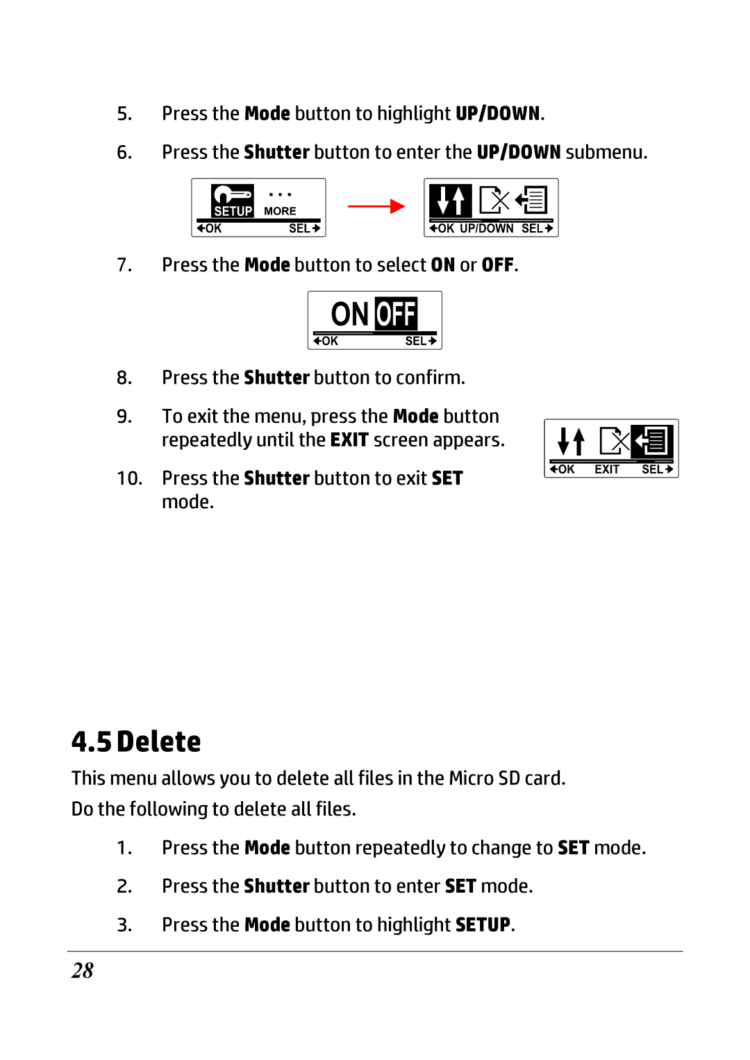 HP ac200w Action Camera manual Delete 