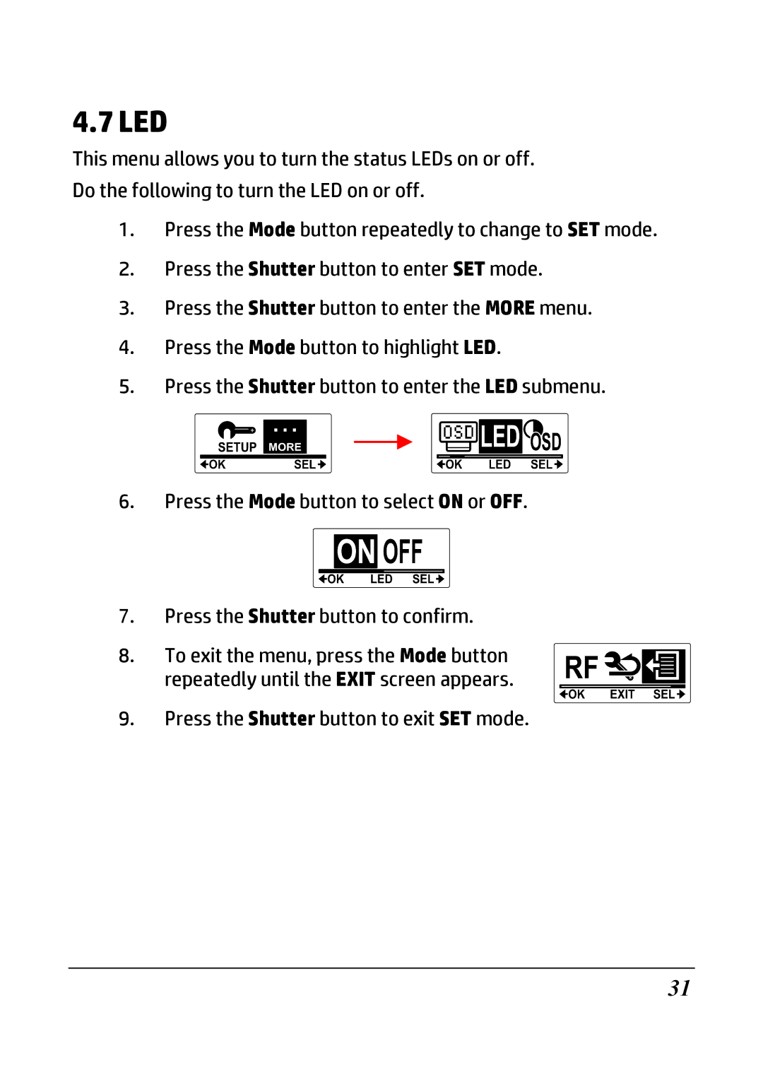 HP ac200w Action Camera manual Led 