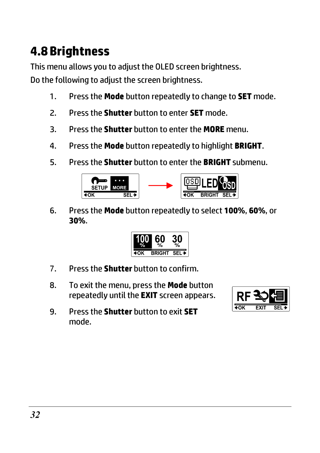 HP ac200w Action Camera manual Brightness 