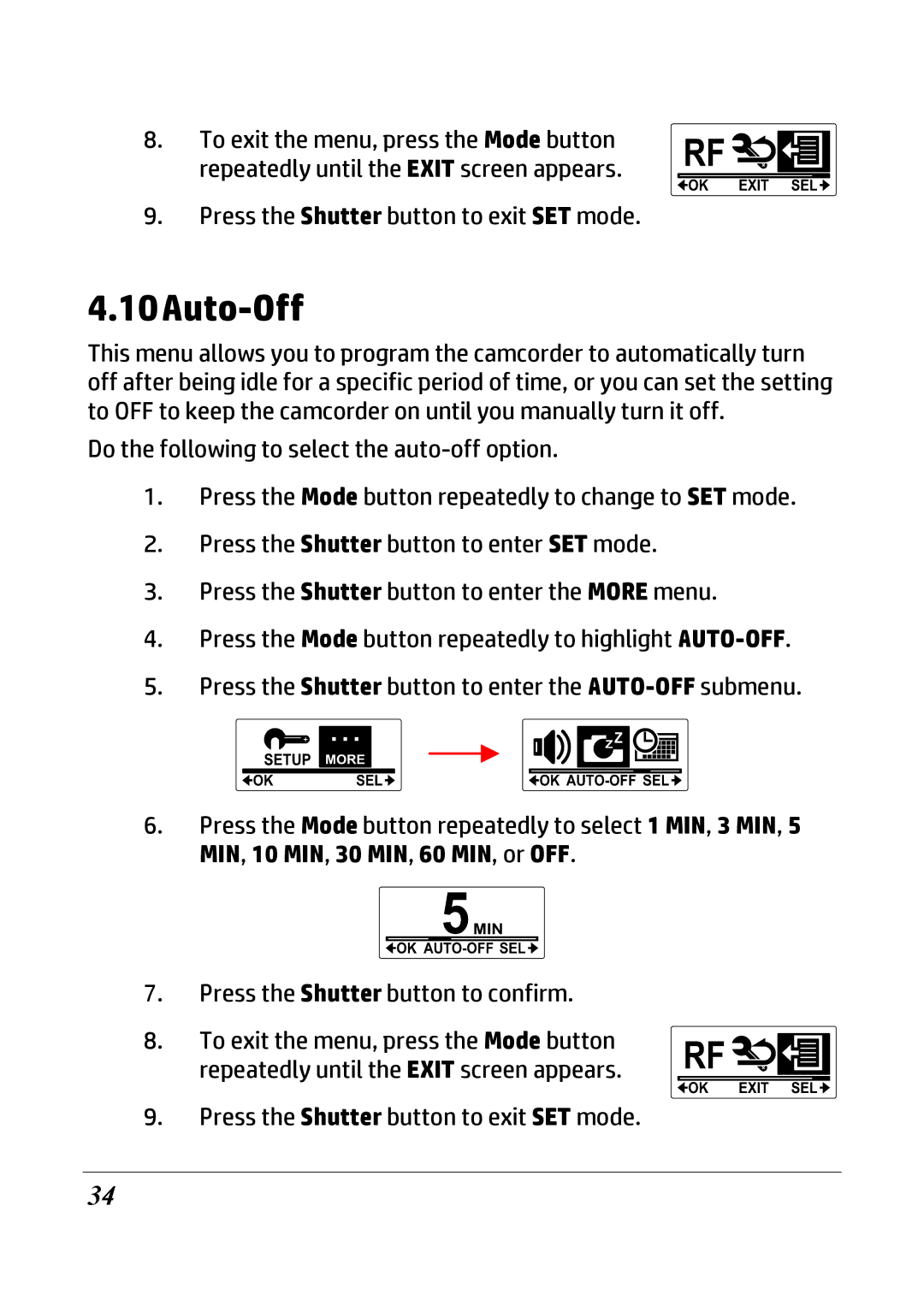 HP ac200w Action Camera manual Auto-Off 