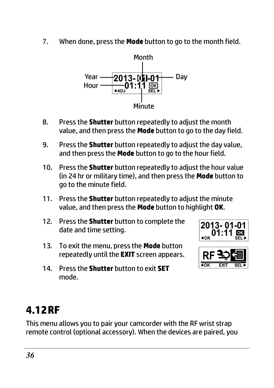 HP ac200w Action Camera manual 12RF, Minute 