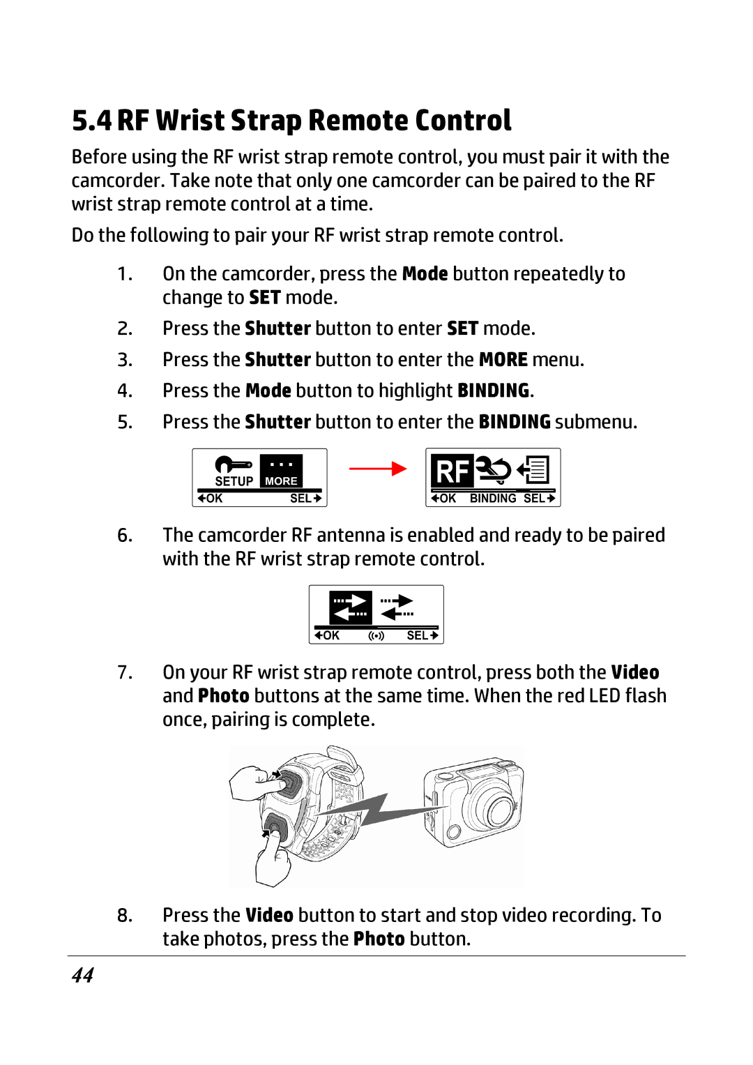 HP ac200w Action Camera manual RF Wrist Strap Remote Control 