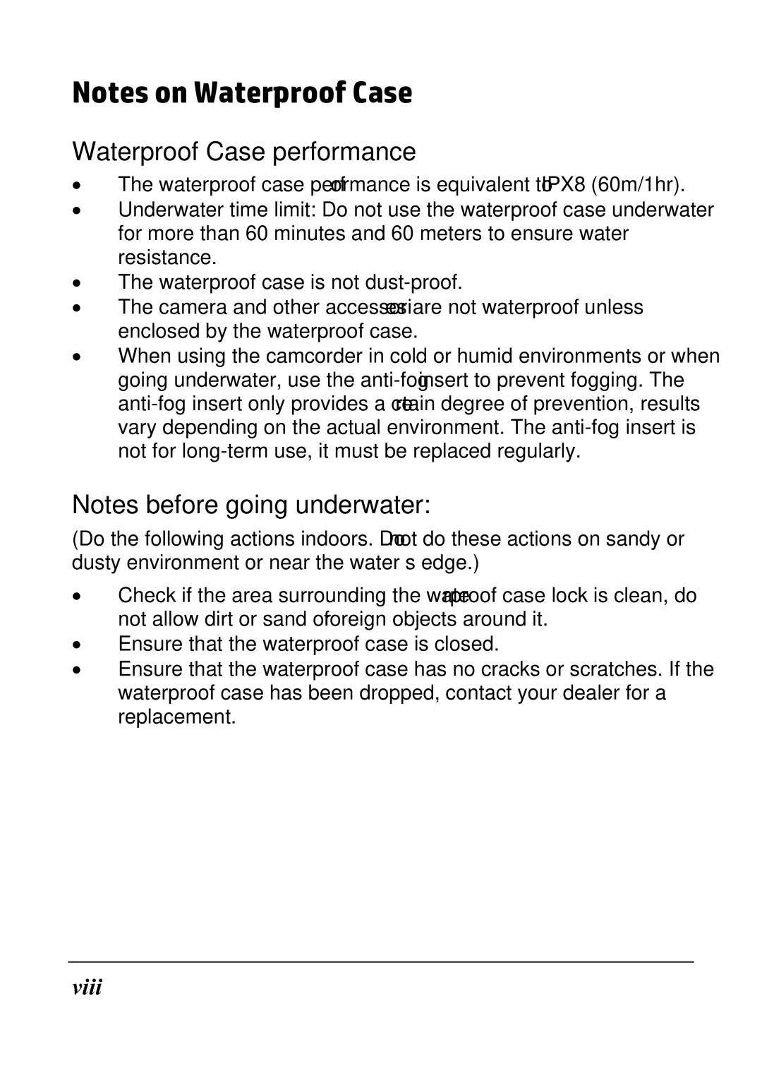 HP ac200w Action Camera manual Waterproof Case performance 