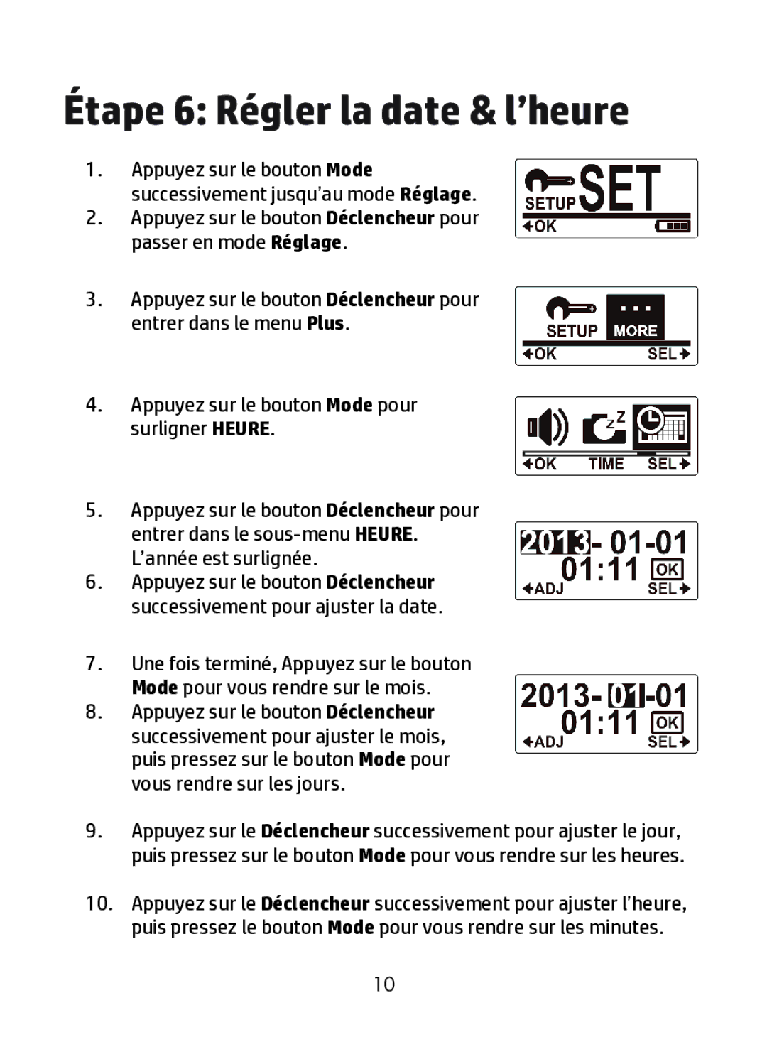 HP ac200w Action Camera manual Étape 6 Régler la date & l’heure 