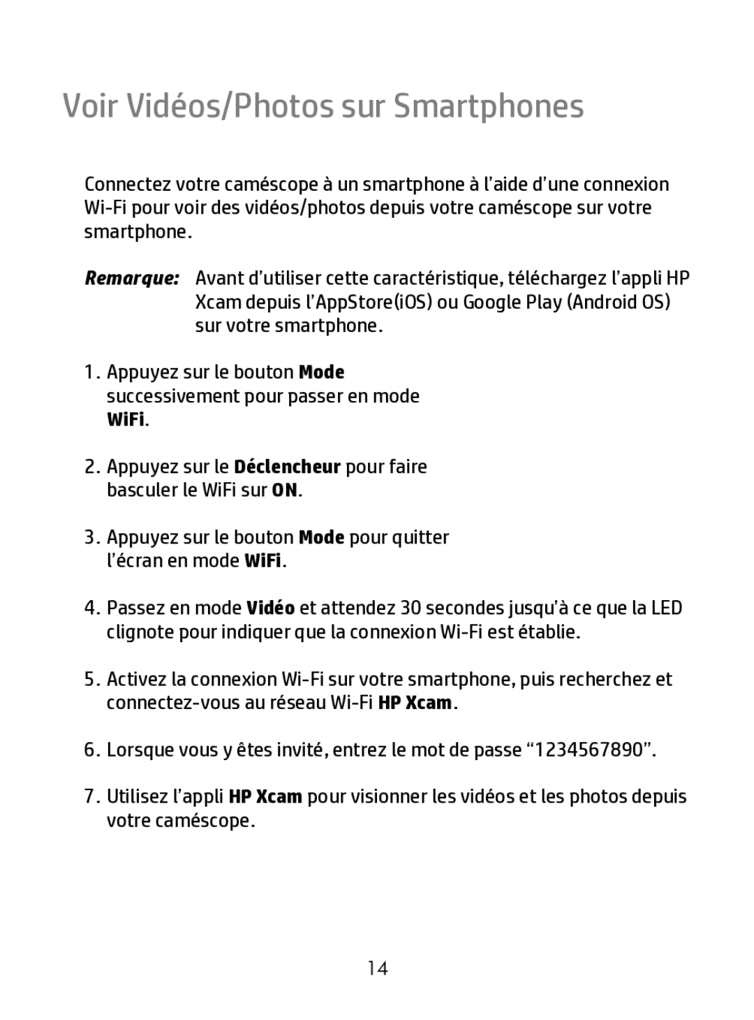 HP ac200w Action Camera manual Voir Vidéos/Photos sur Smartphones 