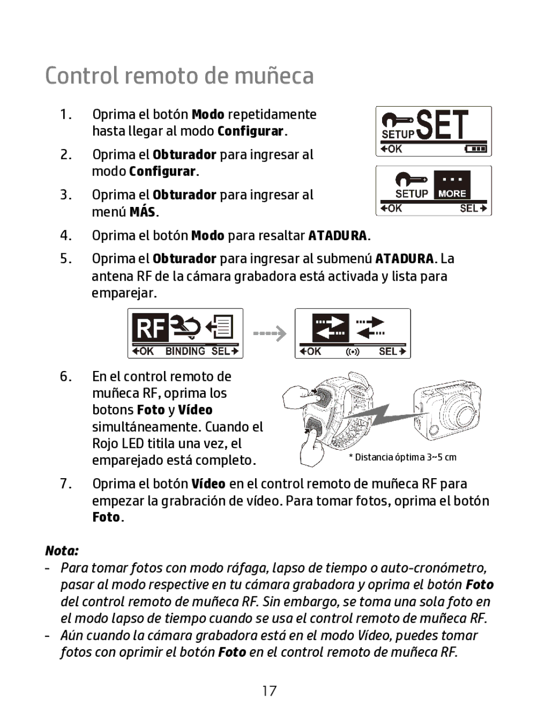 HP ac200w Action Camera manual Control remoto de muñeca, Nota 