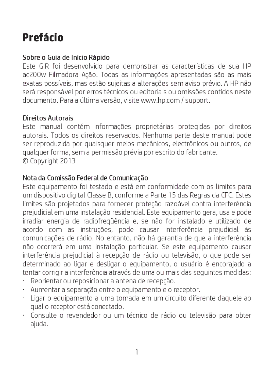 HP ac200w Action Camera manual Prefácio 