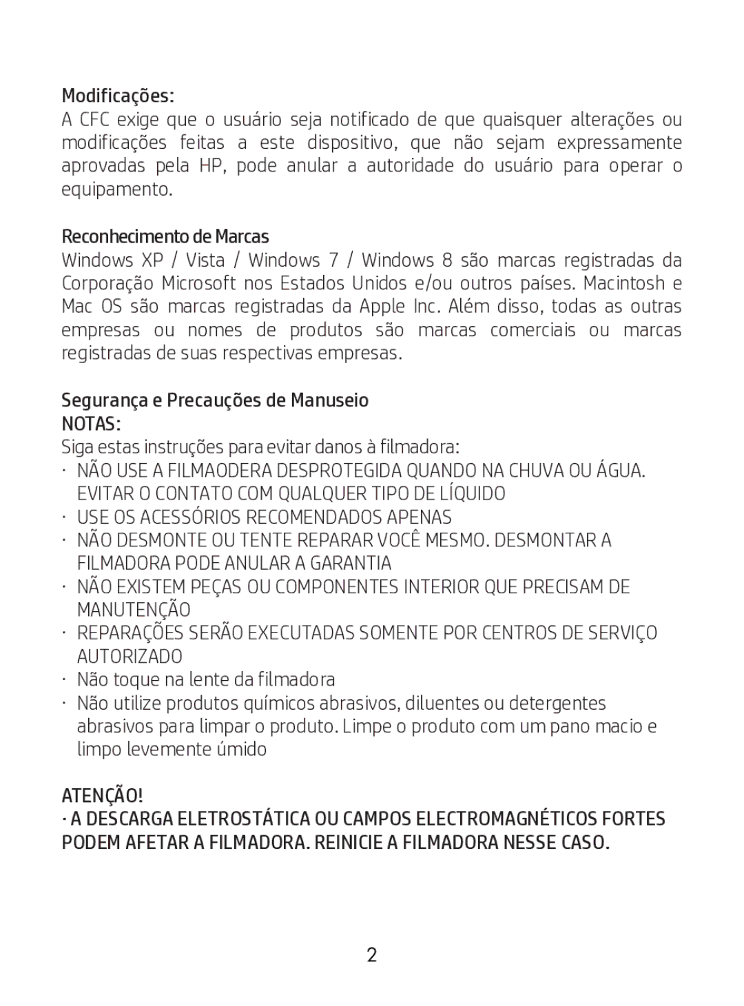 HP ac200w Action Camera manual · USE OS Acessórios Recomendados Apenas 