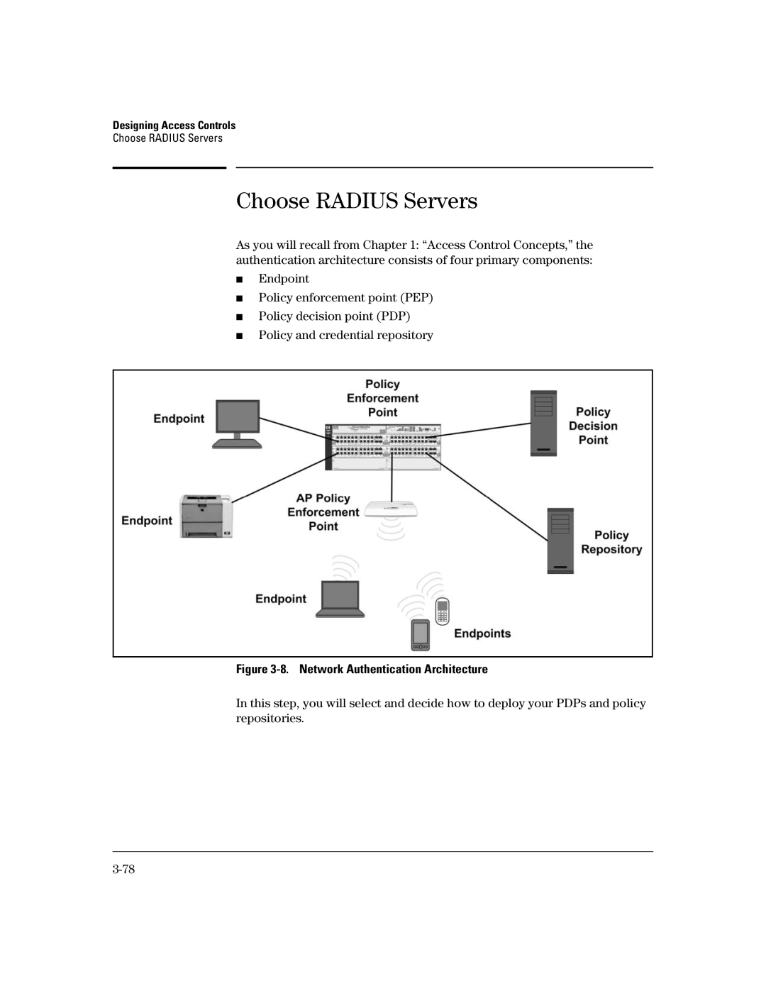 HP Access Control Client Software manual Choose Radius Servers, Network Authentication Architecture 