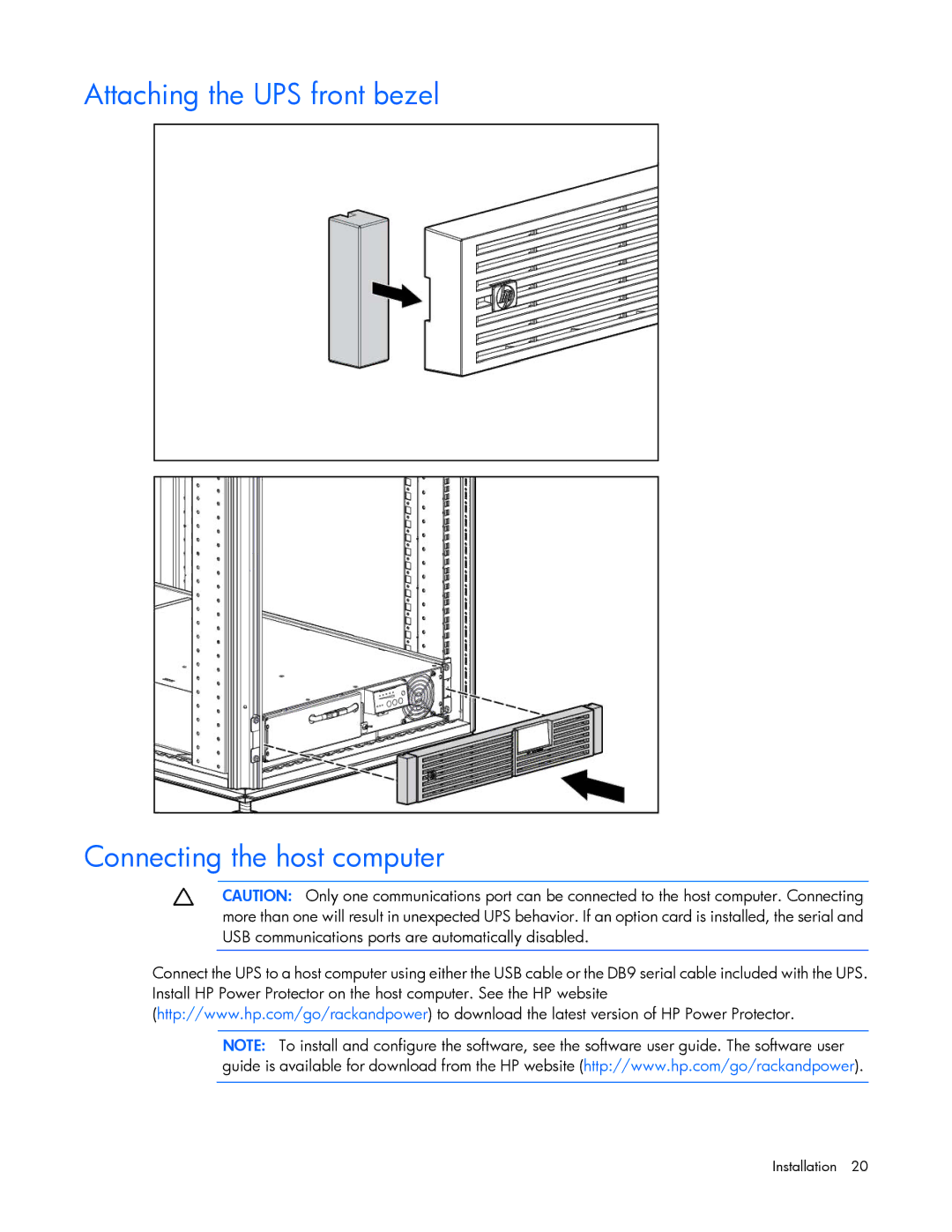 HP Accessory 651176-002 manual Attaching the UPS front bezel Connecting the host computer 