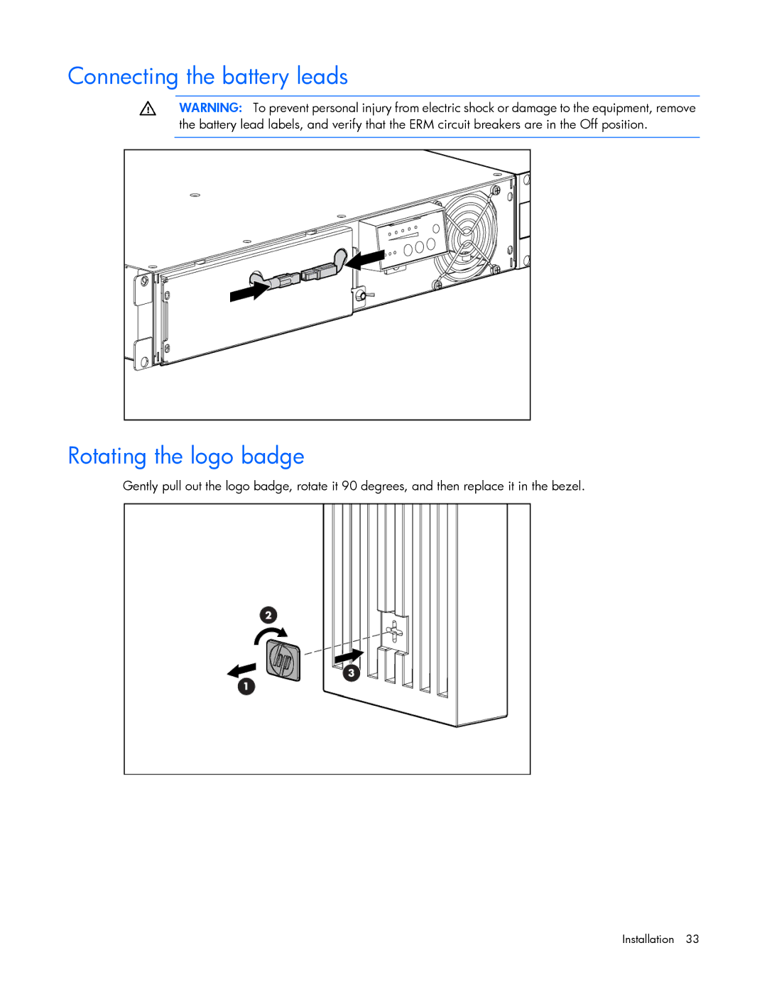 HP Accessory 651176-002 manual Connecting the battery leads Rotating the logo badge 