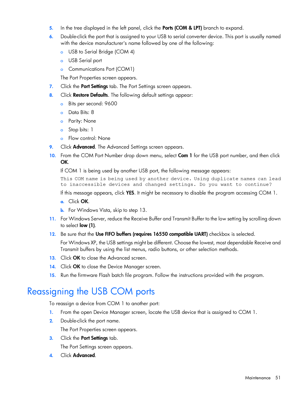 HP Accessory 651176-002 manual Reassigning the USB COM ports 