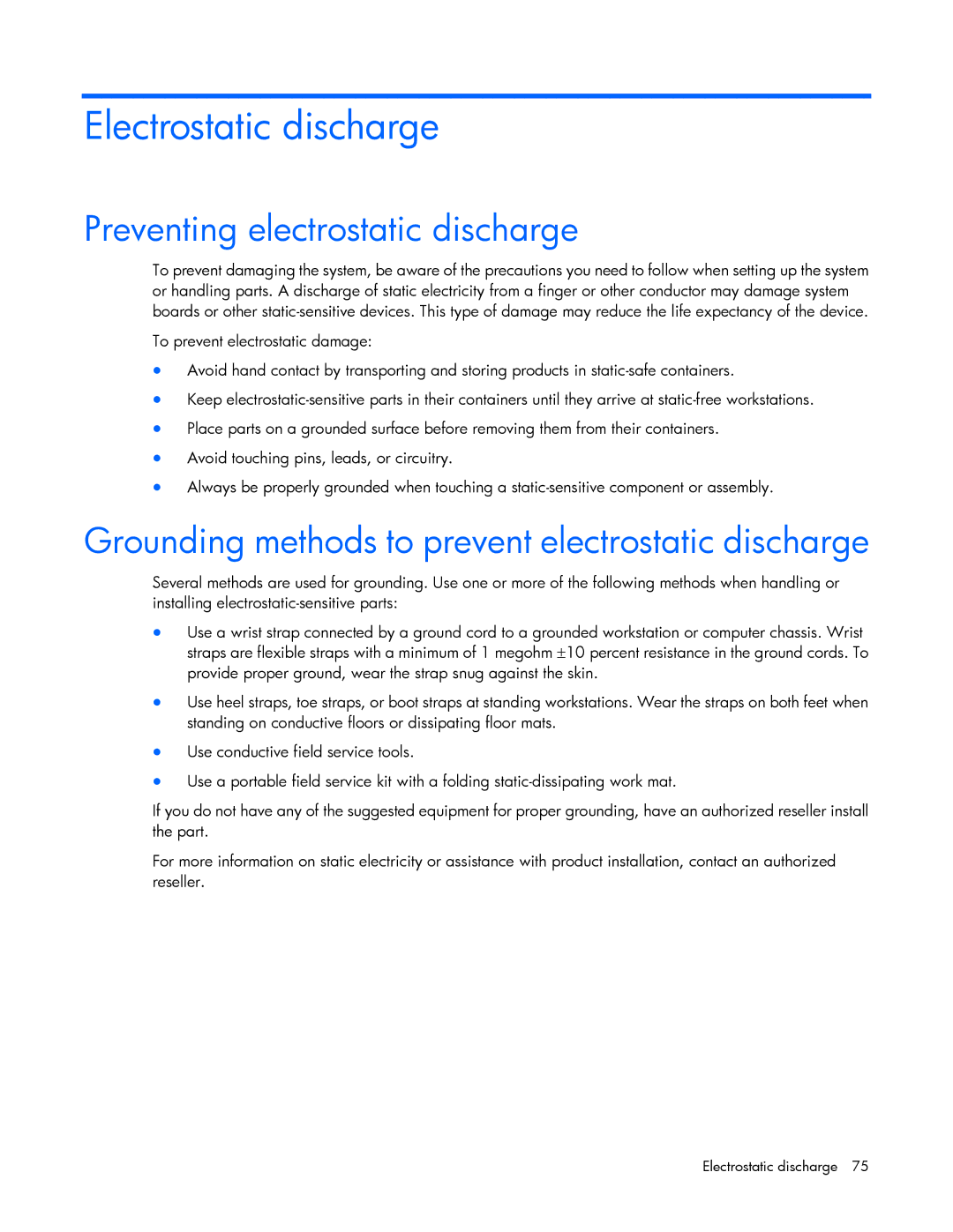 HP Accessory 651176-002 manual Electrostatic discharge, Preventing electrostatic discharge 