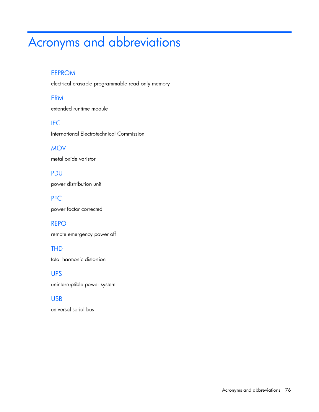 HP Accessory 651176-002 manual Acronyms and abbreviations 