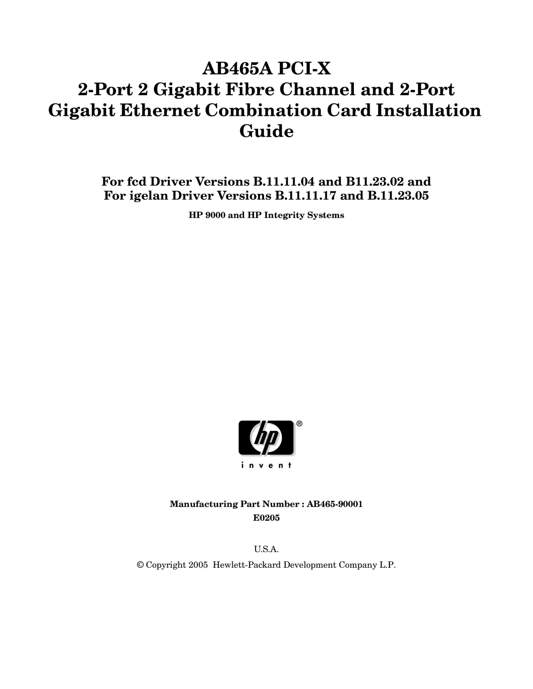 HP AD465A manual AB465A PCI-X 