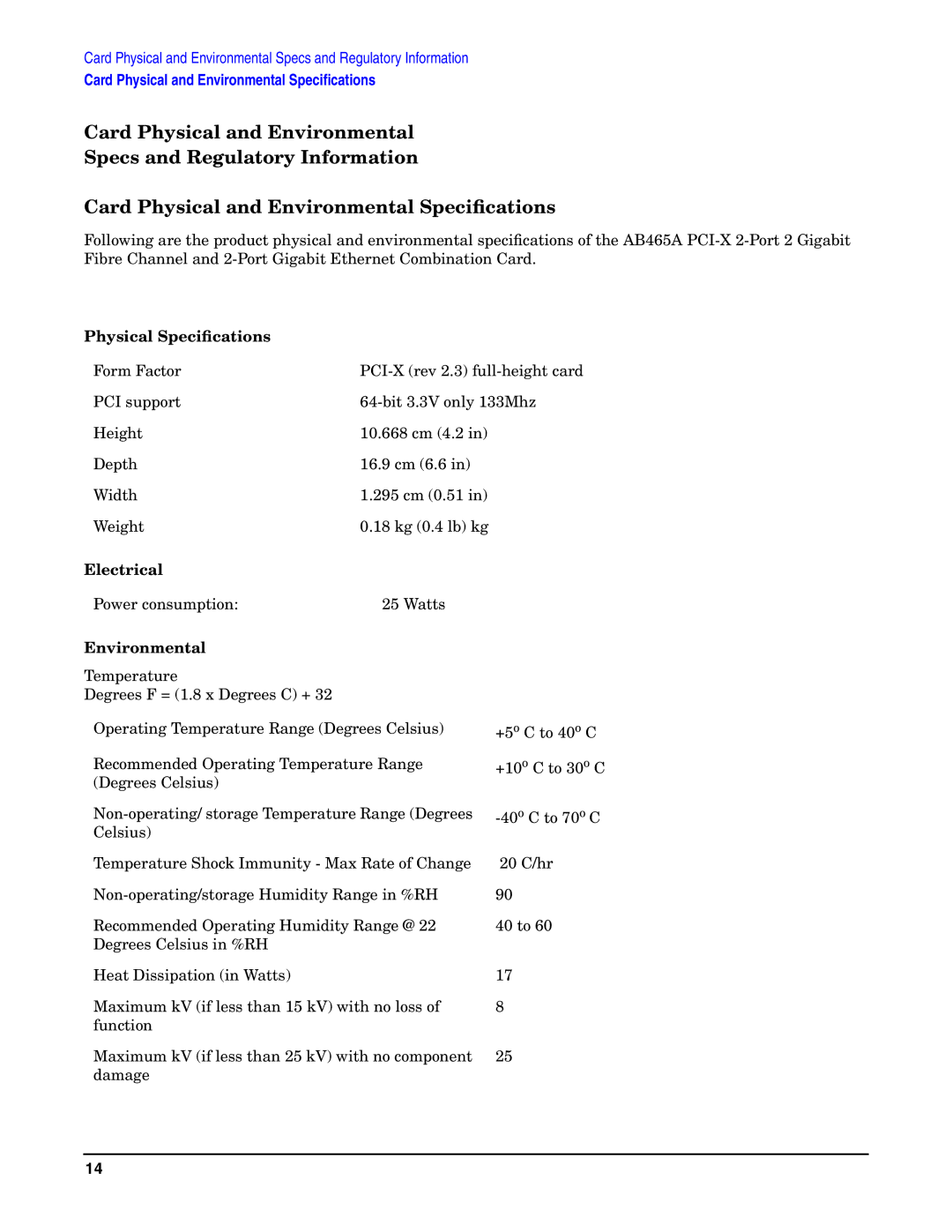 HP AD465A manual Physical Speciﬁcations, Electrical, Environmental 