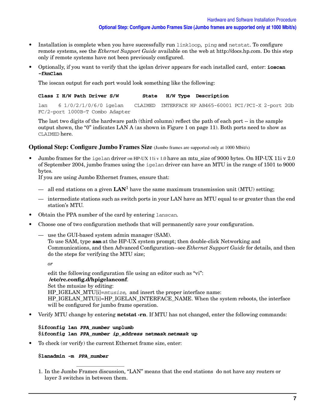 HP AD465A manual $ifconfig lan PPAnumber ipaddress netmask netmask up 