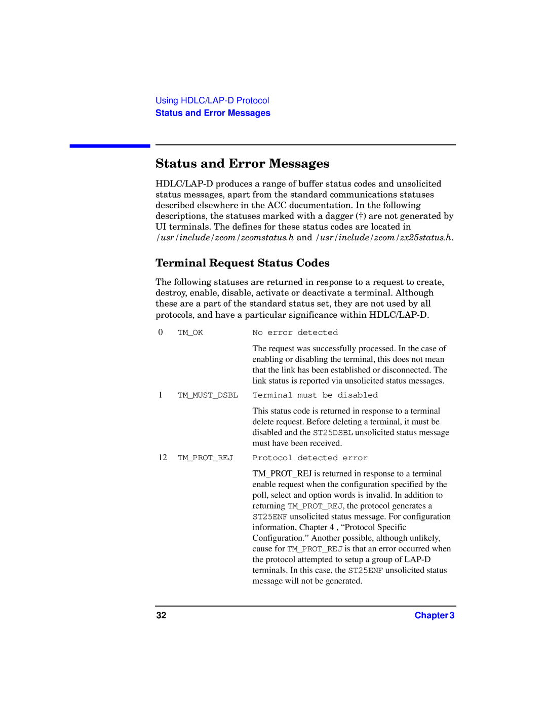 HP Advanced Communications Controllers (ACC) manual Status and Error Messages, Terminal Request Status Codes 