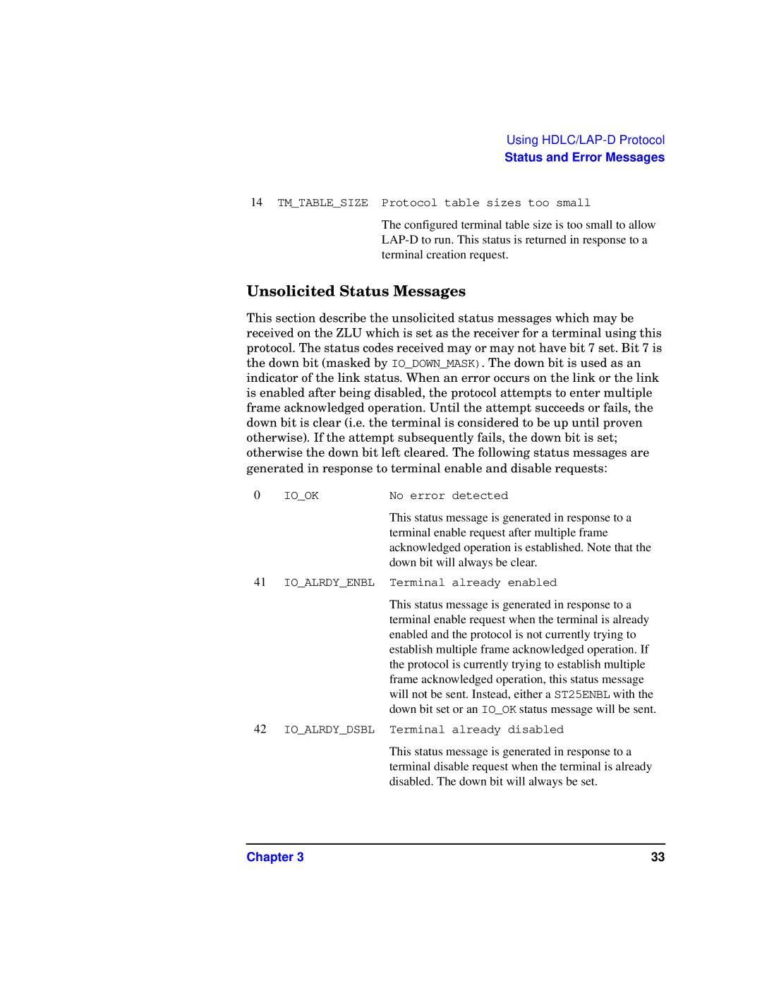 HP Advanced Communications Controllers (ACC) manual Unsolicited Status Messages, Ioalrdyenbl Terminal already enabled 