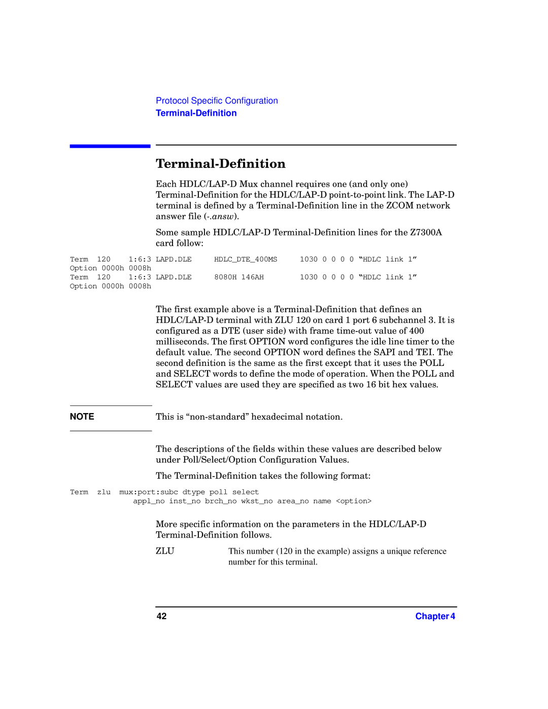 HP Advanced Communications Controllers (ACC) manual Terminal-Definition, HDLCDTE400MS 