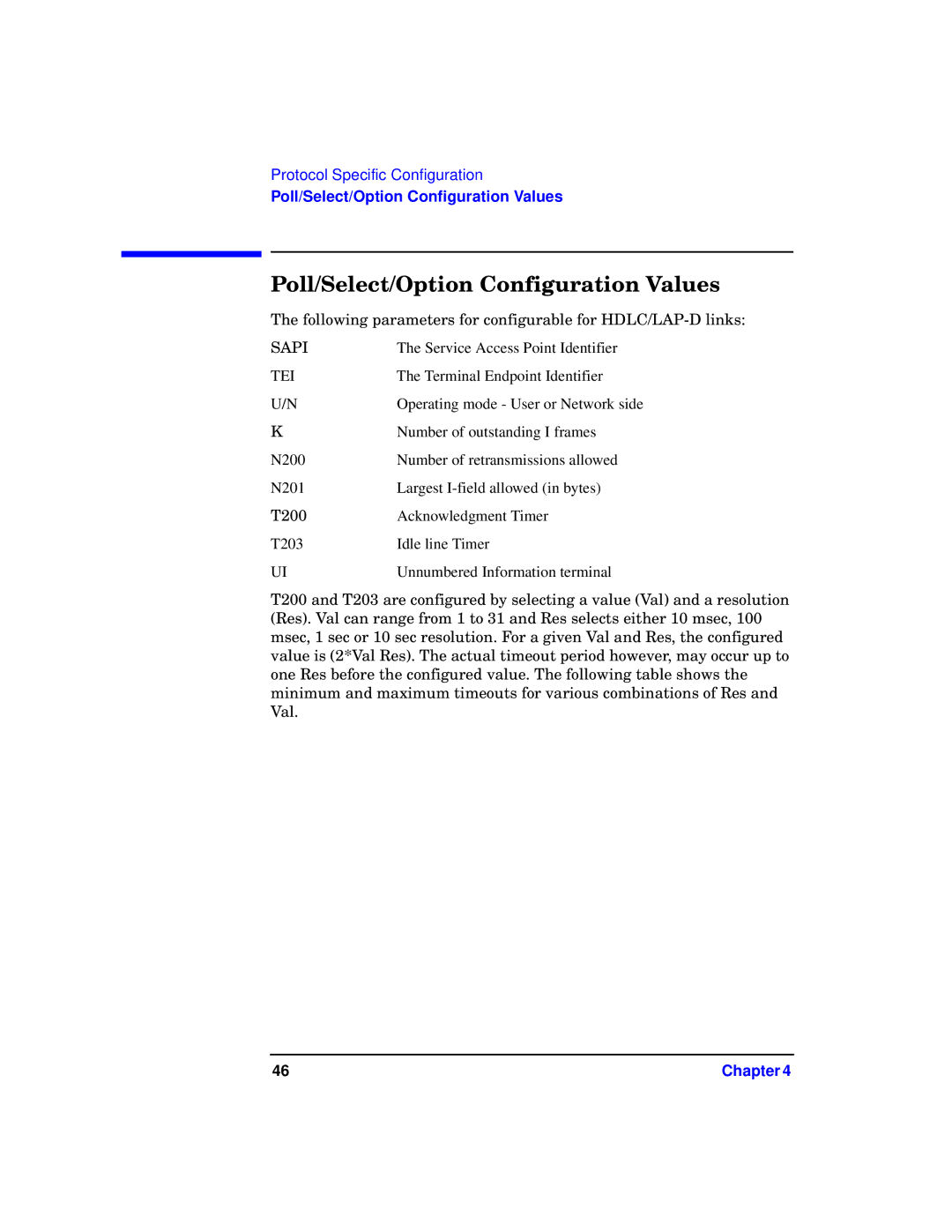 HP Advanced Communications Controllers (ACC) manual Poll/Select/Option Configuration Values, Tei 