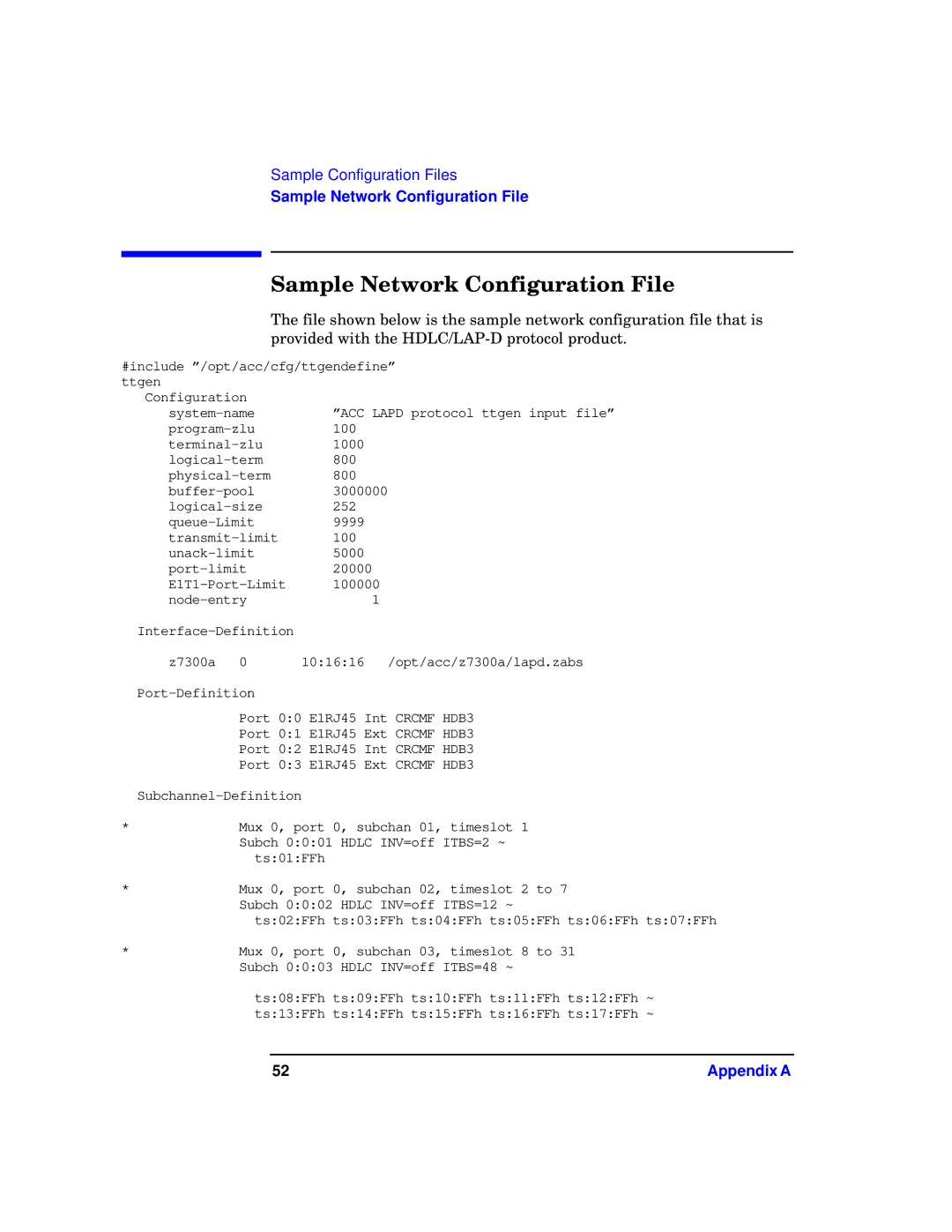 HP Advanced Communications Controllers (ACC) manual Sample Network Configuration File 