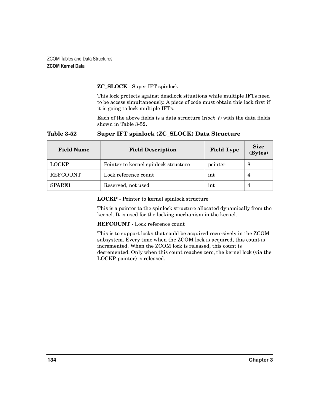 HP Advanced Communications Controllers (ACC) manual Super IFT spinlock Zcslock Data Structure, Lockp, Refcount 