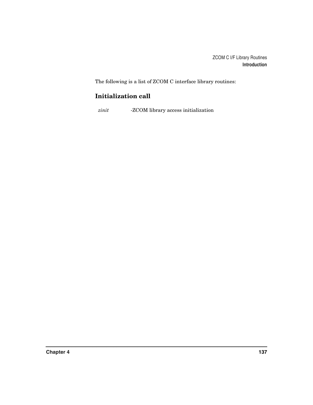 HP Advanced Communications Controllers (ACC) manual Initialization call, Zinit Zcom library access initialization 