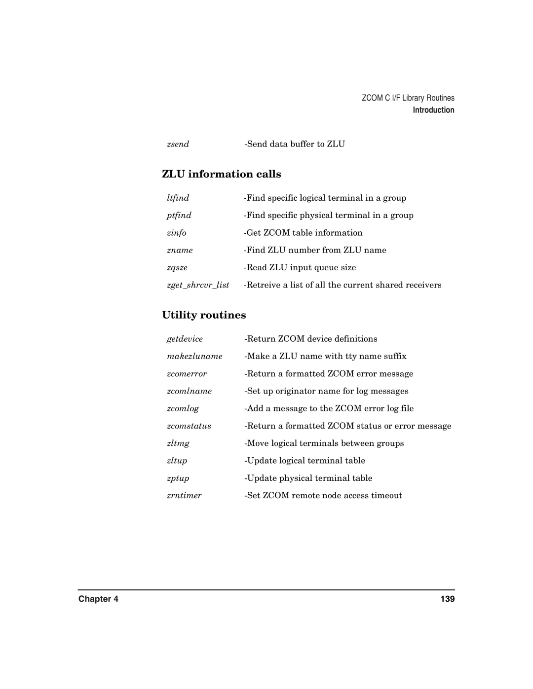 HP Advanced Communications Controllers (ACC) manual ZLU information calls, Zsend Send data buffer to ZLU 