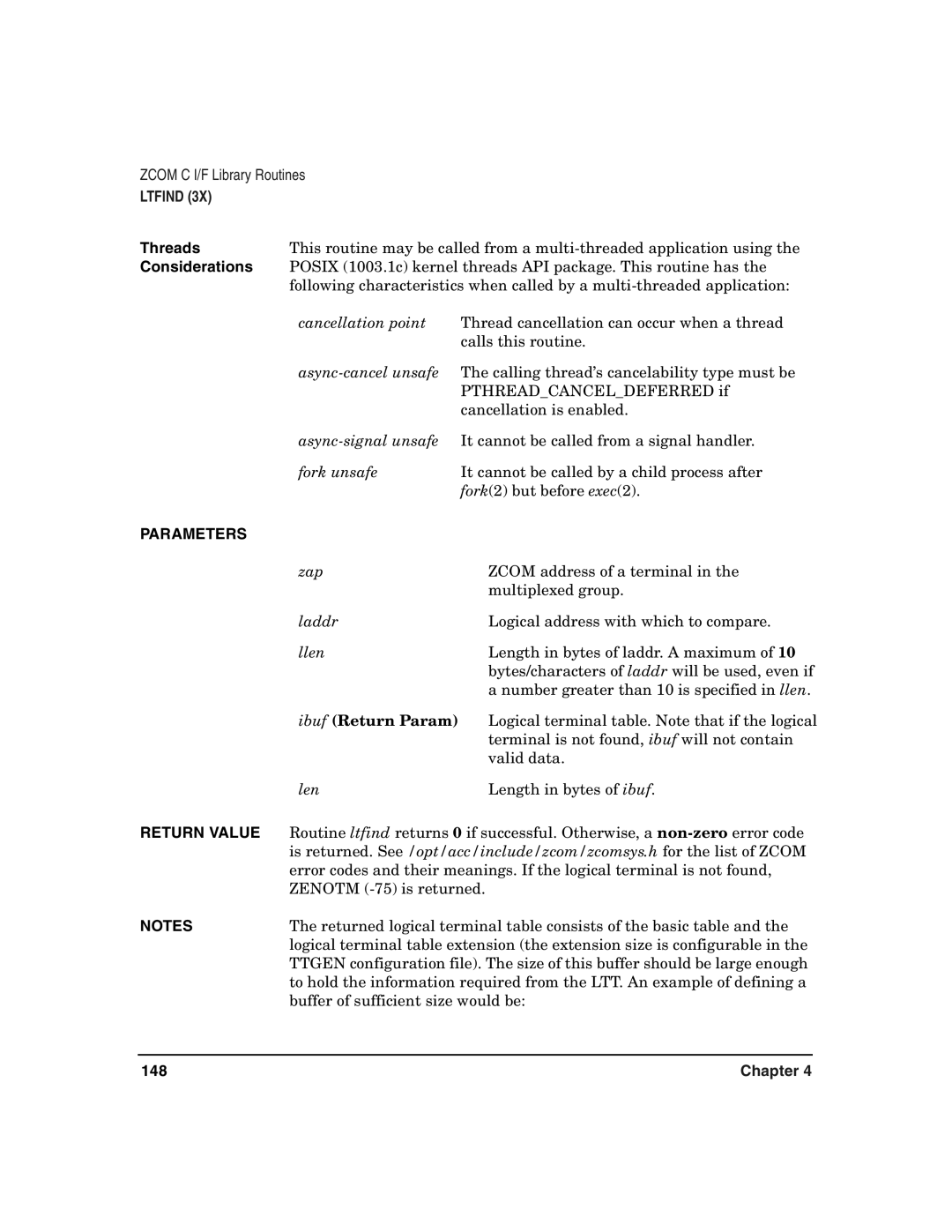 HP Advanced Communications Controllers (ACC) manual Zap, Laddr, Llen, Ibuf Return Param, Len 