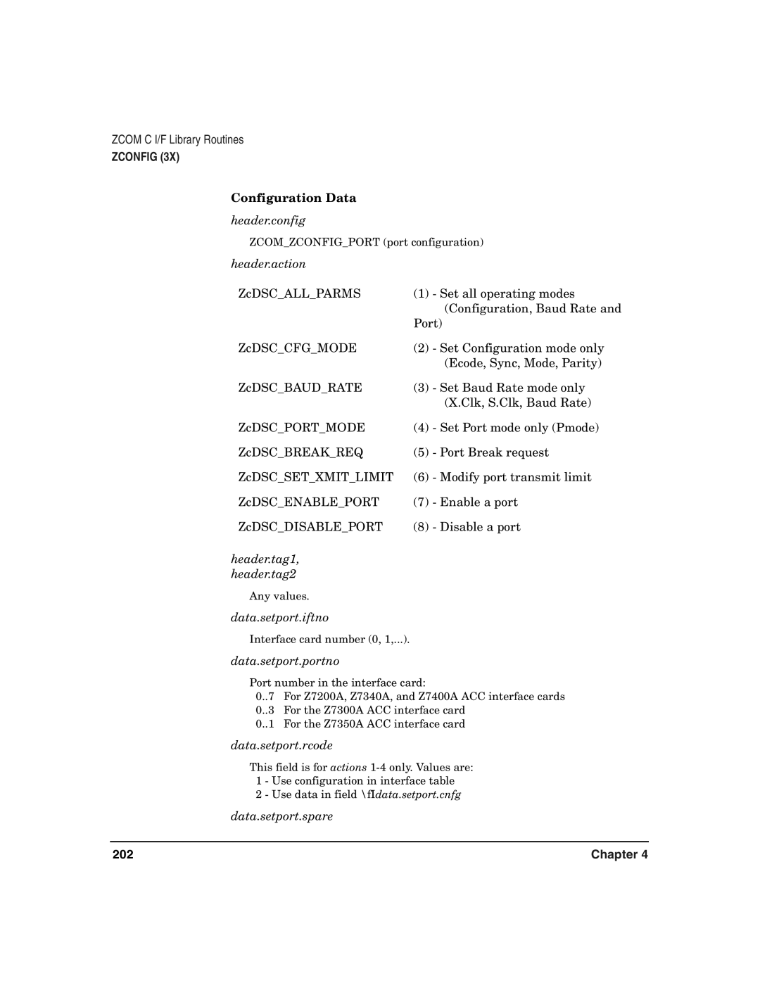 HP Advanced Communications Controllers (ACC) manual Data.setport.portno, Data.setport.rcode, Data.setport.spare 