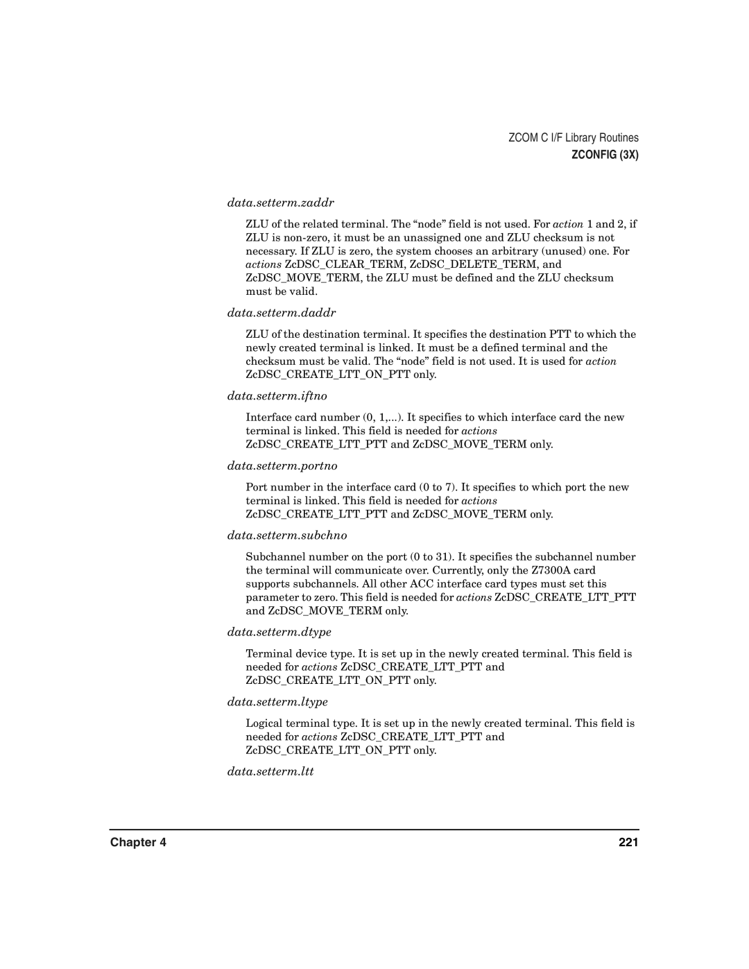 HP Advanced Communications Controllers (ACC) Data.setterm.zaddr, Data.setterm.daddr, Data.setterm.iftno, Data.setterm.ltt 