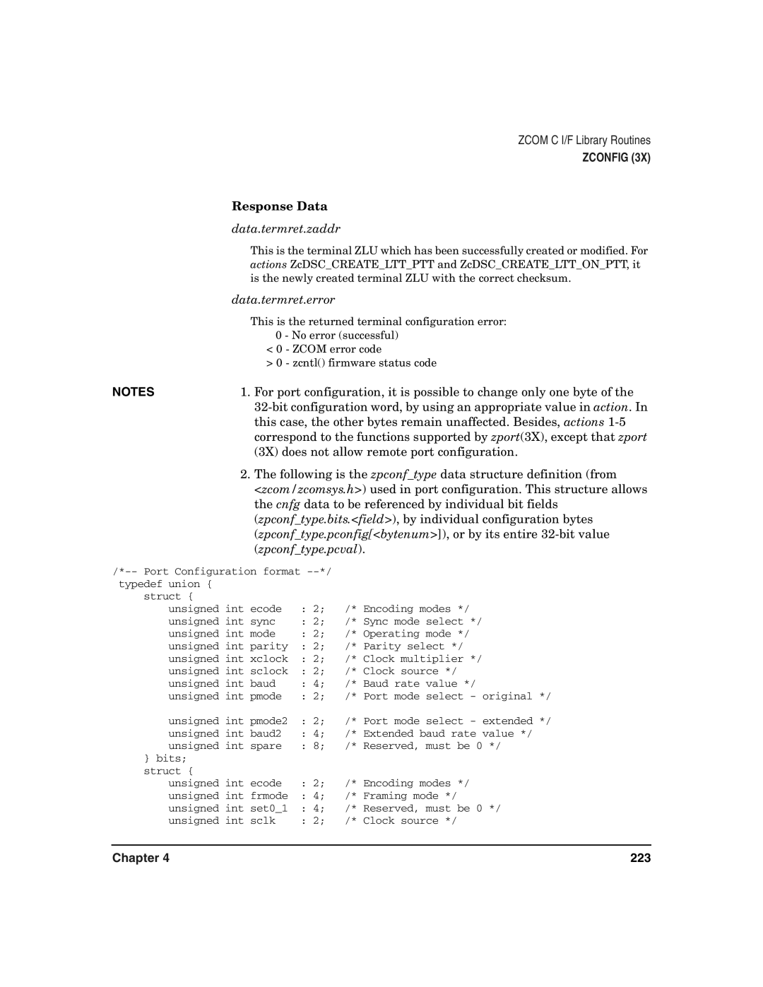 HP Advanced Communications Controllers (ACC) manual Response Data data.termret.zaddr 