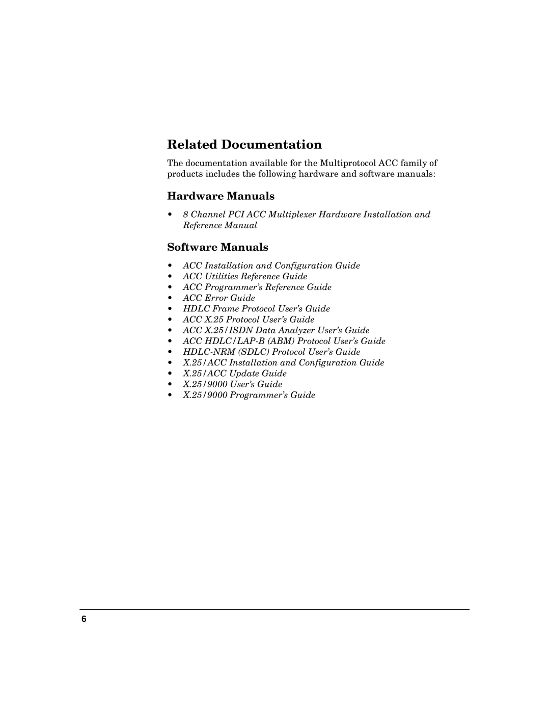 HP Advanced Communications Controllers (ACC) manual Related Documentation, Software Manuals 