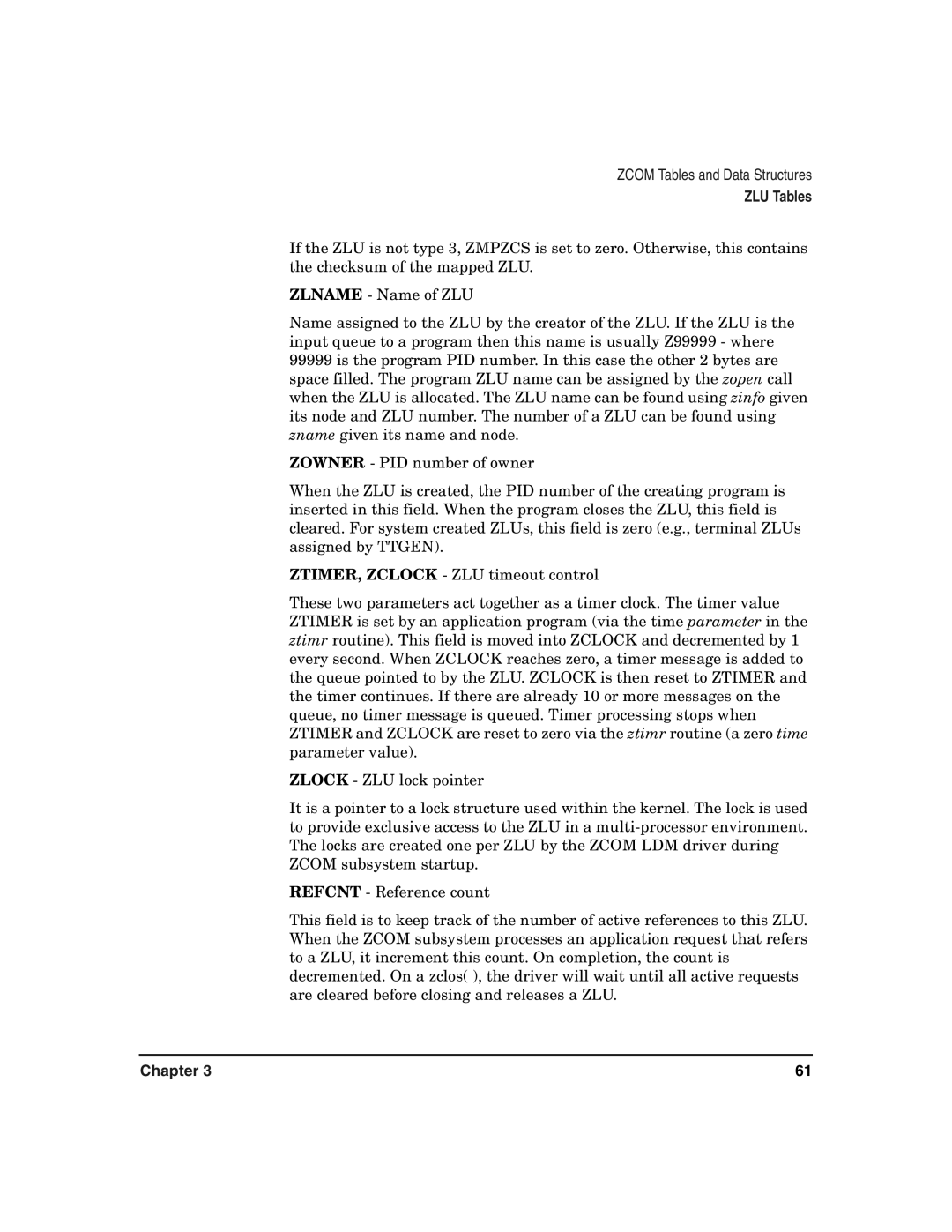 HP Advanced Communications Controllers (ACC) manual ZLU Tables 