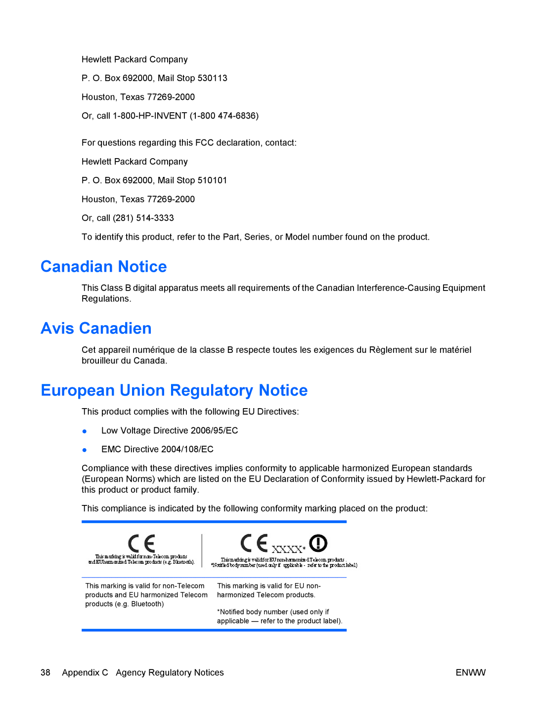 HP Advantage EM890AA, Advantage LA1951G manual Canadian Notice, Avis Canadien, European Union Regulatory Notice 