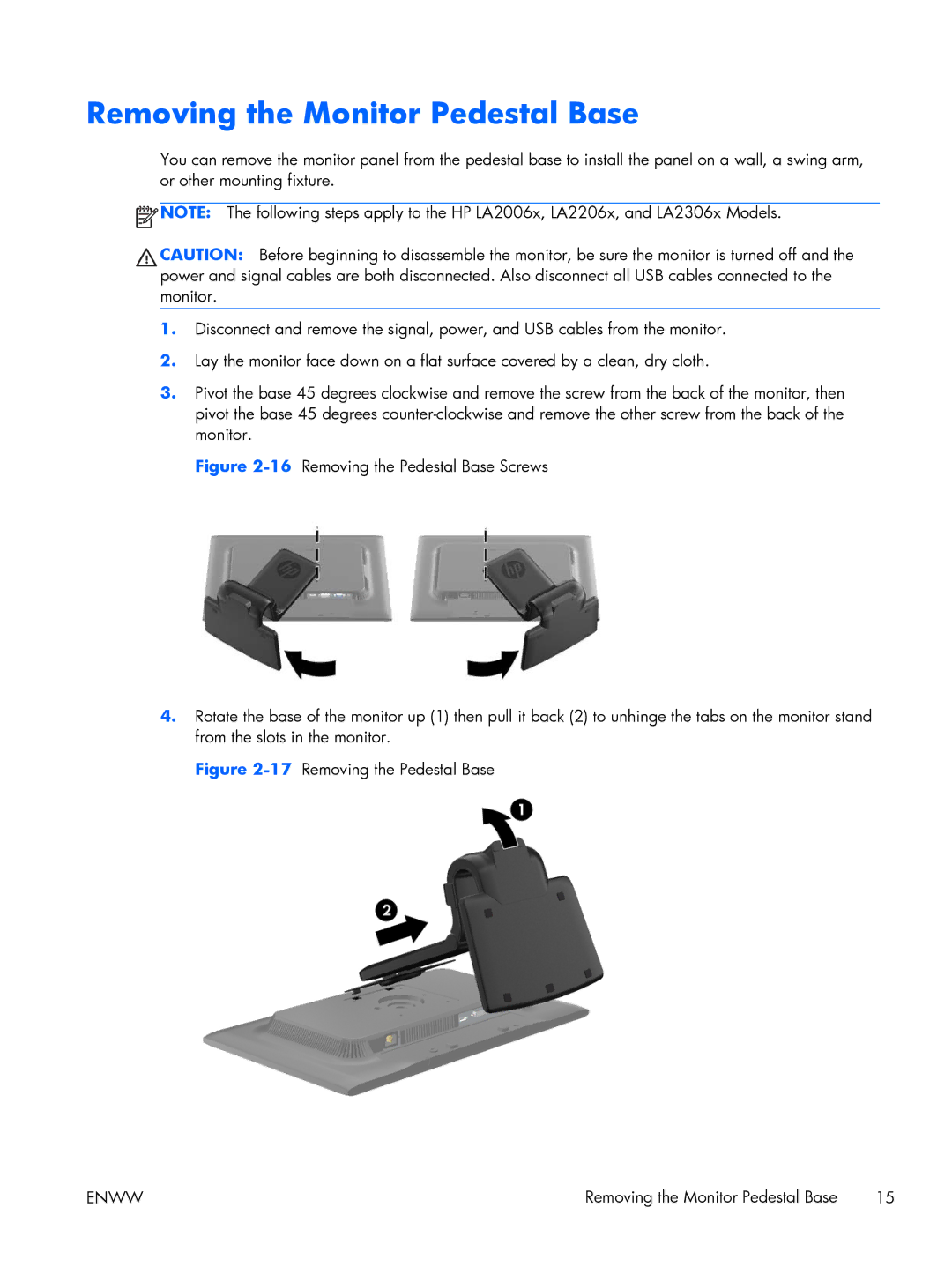 HP Advantage LA1956x A9S75A8#ABA manual Removing the Monitor Pedestal Base, 17Removing the Pedestal Base 