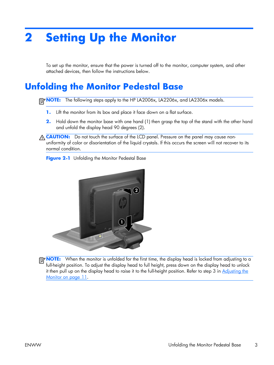 HP Advantage LA1956x A9S75A8#ABA manual Setting Up the Monitor, Unfolding the Monitor Pedestal Base 