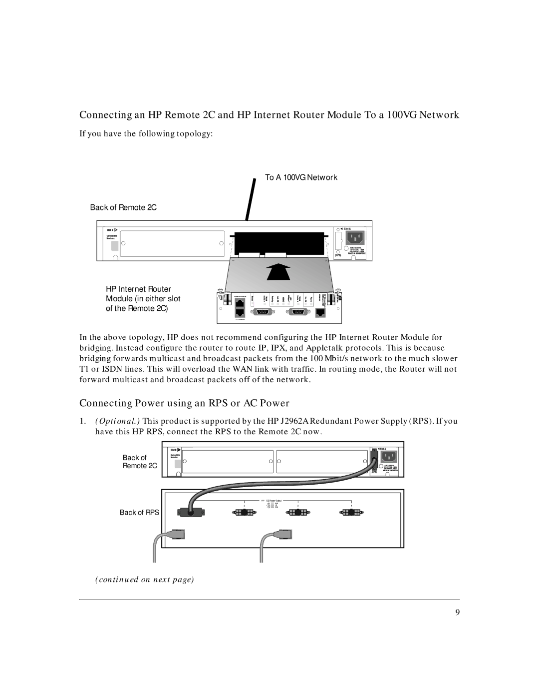 HP AdvStack Remote 2C & Internet Bundle Connecting Power using an RPS or AC Power, If you have the following topology 