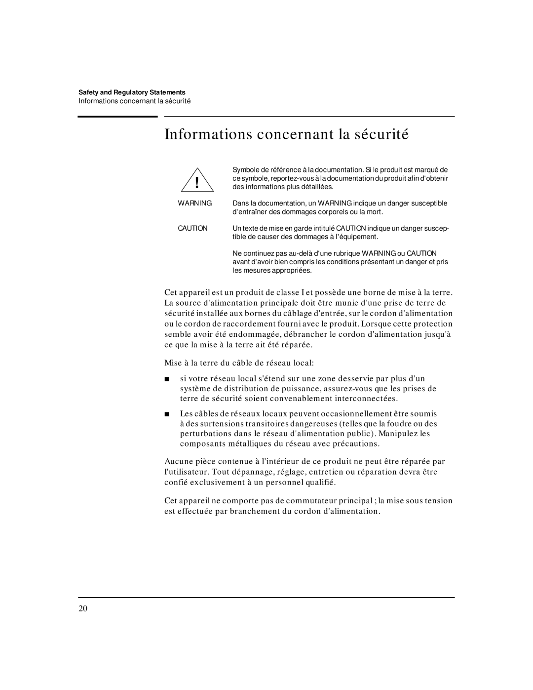 HP AdvStack Remote 2C & Internet Bundle manual Informations concernant la sécurité 