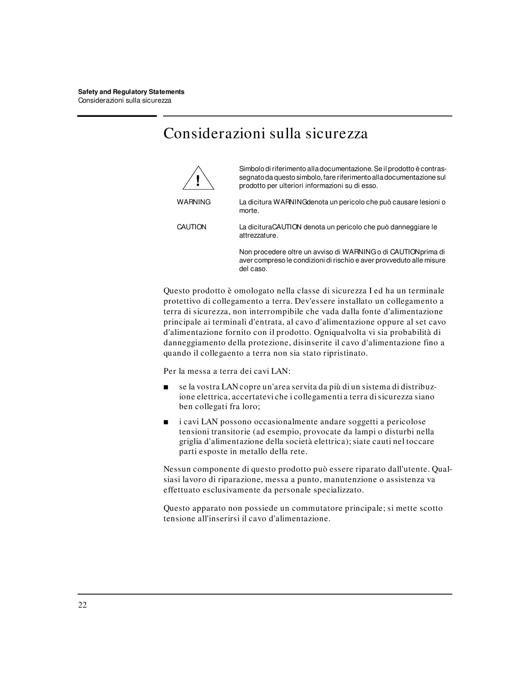 HP AdvStack Remote 2C & Internet Bundle manual Considerazioni sulla sicurezza 