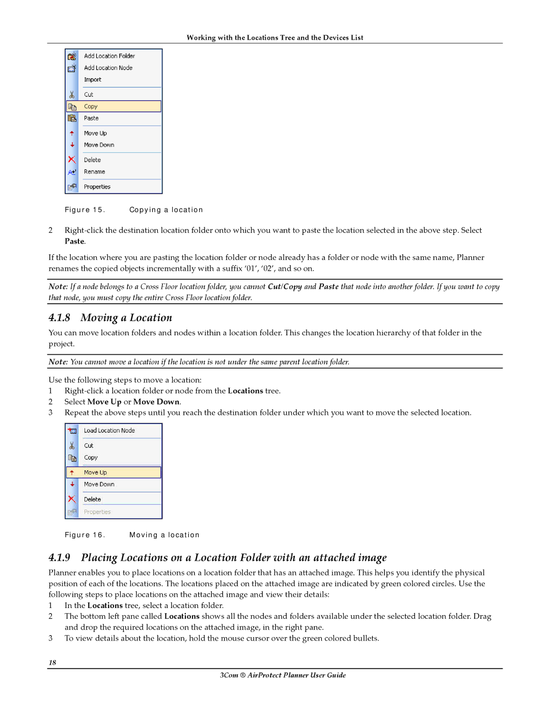 HP AirProtect Security Software manual Moving a Location, Select Move Up or Move Down 