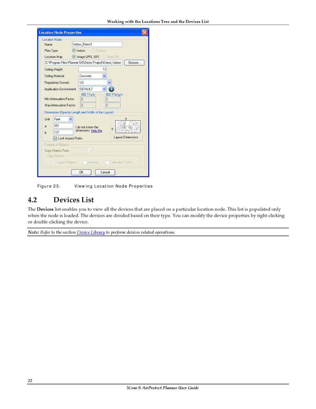 HP AirProtect Security Software manual Devices List, Viewing Location Node Properties 